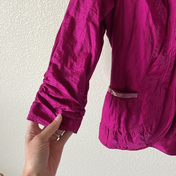 Chico’s Metallic Pink Blazer Cardigan Jacket Sz 1 W/Tank Barbiecore Career Top - Picture 4 of 16